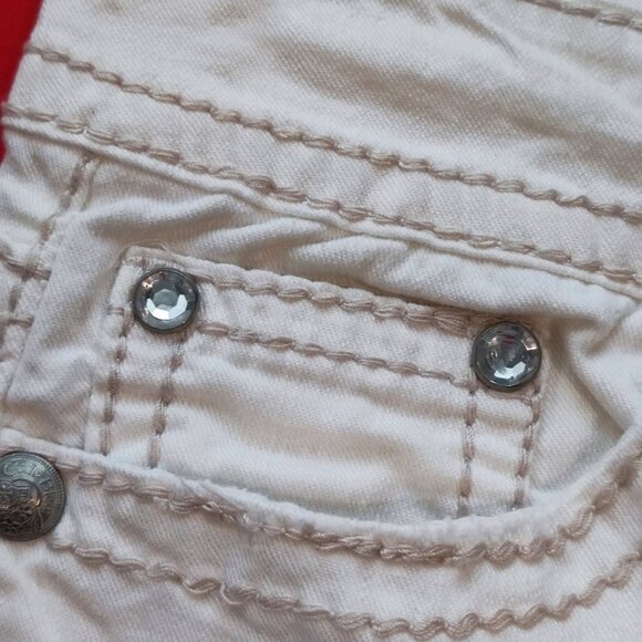 Cod Bleu Marielle jeans slim straight Rhinestone design white women's size 6/27 - Picture 3 of 11